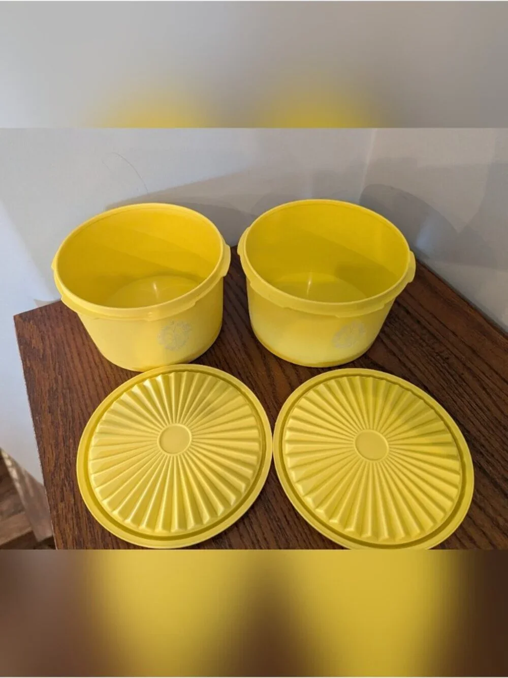 Vintage Tupperware Daffodil Yellow Servalier Canister with Lid Set of 2.